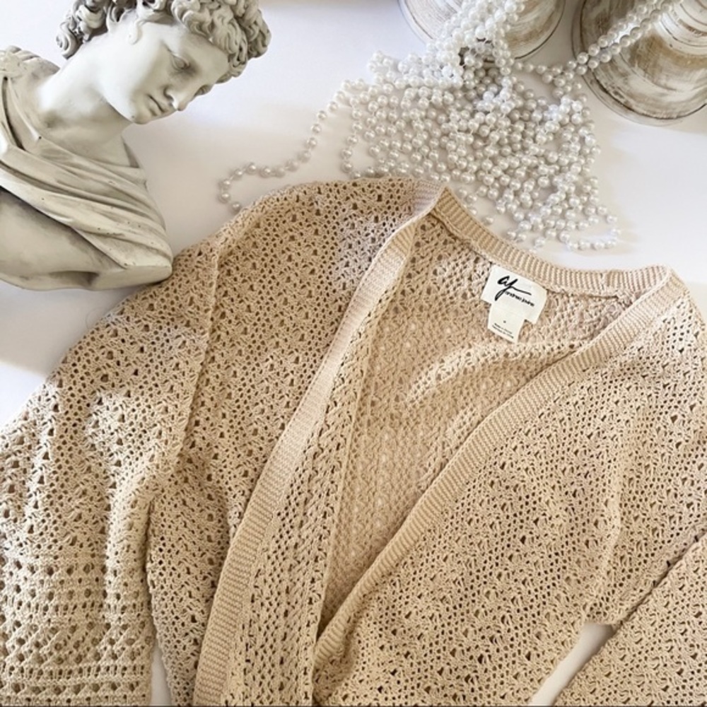 NWT Andrea Jovine Cream Beige Crochet Jacket - Picture 7 of 11